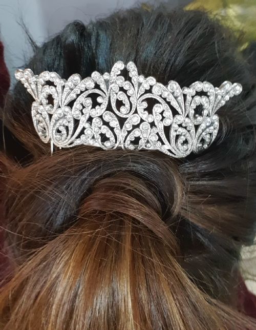 FRENCH ART DECO CRYSTAL TIARA HAIR COMB C1930S BELLE EPOQUE RHODIUM PLATED ORIGINAL MINT CONDITION BRIDAL PIECE - ADDITIONAL PHOTO 4