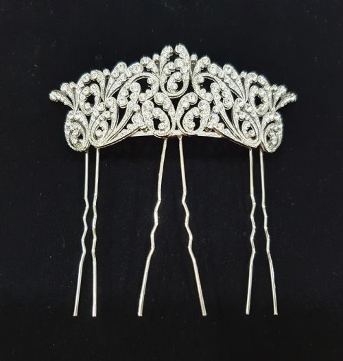 FRENCH ART DECO CRYSTAL TIARA HAIR COMB C1930S BELLE EPOQUE RHODIUM PLATED ORIGINAL MINT CONDITION BRIDAL PIECE - ADDITIONAL PHOTO 5