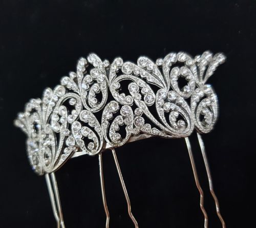 FRENCH ART DECO CRYSTAL TIARA HAIR COMB C1930S BELLE EPOQUE RHODIUM PLATED ORIGINAL MINT CONDITION BRIDAL PIECE - ADDITIONAL PHOTO 7