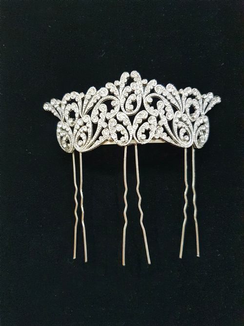 FRENCH ART DECO CRYSTAL TIARA HAIR COMB C1930S BELLE EPOQUE RHODIUM PLATED ORIGINAL MINT CONDITION BRIDAL PIECE - ADDITIONAL PHOTO 8