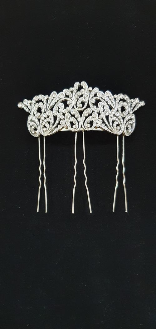 FRENCH ART DECO CRYSTAL TIARA HAIR COMB C1930S BELLE EPOQUE RHODIUM PLATED ORIGINAL MINT CONDITION BRIDAL PIECE - ADDITIONAL PHOTO 14