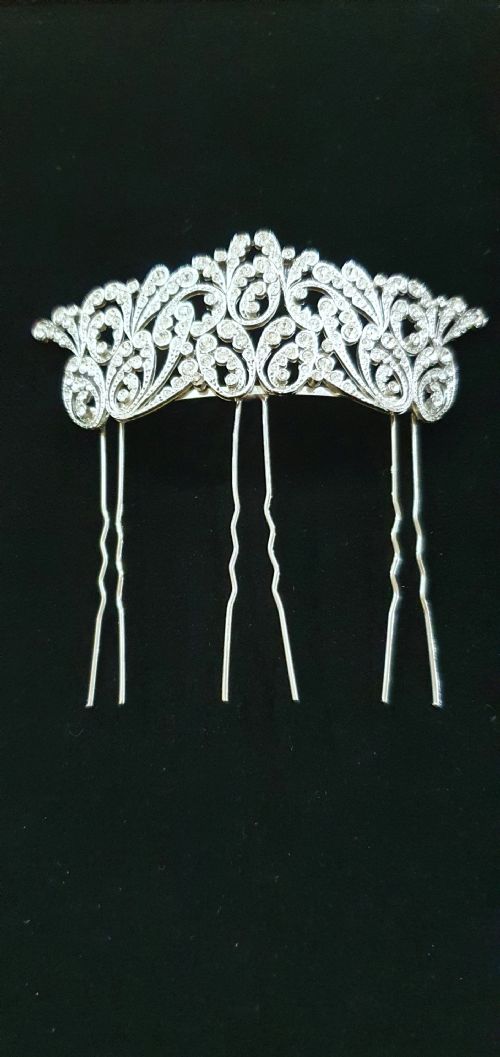 FRENCH ART DECO CRYSTAL TIARA HAIR COMB C1930S BELLE EPOQUE RHODIUM PLATED ORIGINAL MINT CONDITION BRIDAL PIECE - ADDITIONAL PHOTO 16