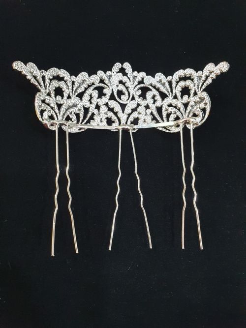 FRENCH ART DECO CRYSTAL TIARA HAIR COMB C1930S BELLE EPOQUE RHODIUM PLATED ORIGINAL MINT CONDITION BRIDAL PIECE - ADDITIONAL PHOTO 10