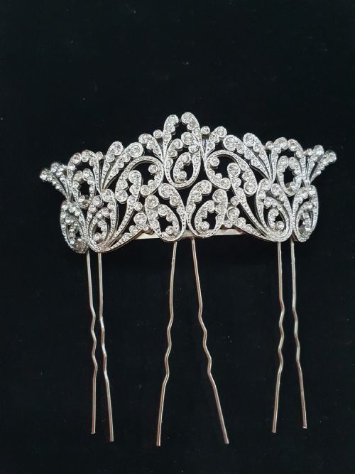 FRENCH ART DECO CRYSTAL TIARA HAIR COMB C1930S BELLE EPOQUE RHODIUM PLATED ORIGINAL MINT CONDITION BRIDAL PIECE - ADDITIONAL PHOTO 13