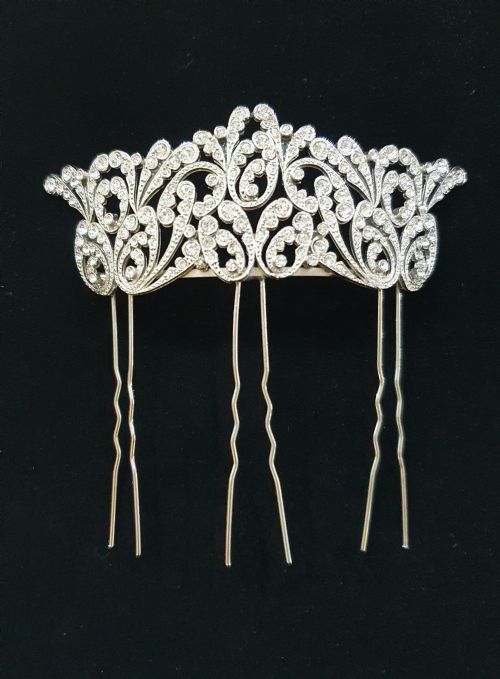 FRENCH ART DECO CRYSTAL TIARA HAIR COMB C1930S BELLE EPOQUE RHODIUM PLATED ORIGINAL MINT CONDITION BRIDAL PIECE - ADDITIONAL PHOTO 11