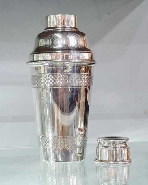art deco stylised engine turned design cocktail shaker epns c1930s - CATEGORY: ANTIQUE METAL - DATED 1930