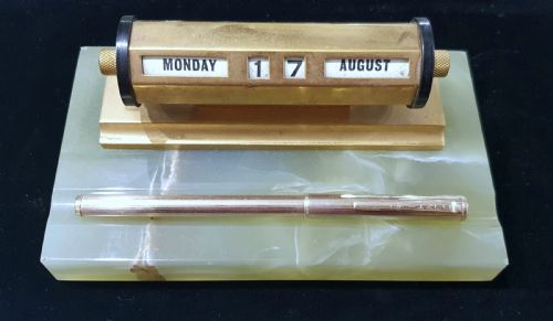 art deco perpetual desk calendar on onyx base with pen slot c1930s - CATEGORY: ANTIQUE MISCELLANEOUS - DATED 1930