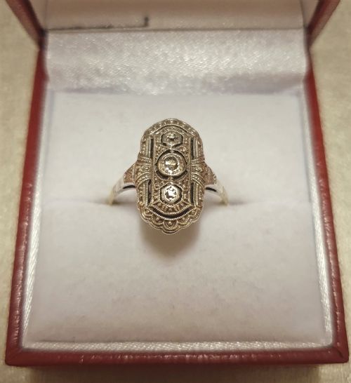 GERMAN ART DECO DIAMOND 333 GOLD 935 SILVER SET RING SIZE M N - ADDITIONAL PHOTO 3