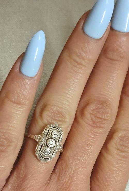 GERMAN ART DECO DIAMOND 333 GOLD 935 SILVER SET RING SIZE M N - ADDITIONAL PHOTO 4