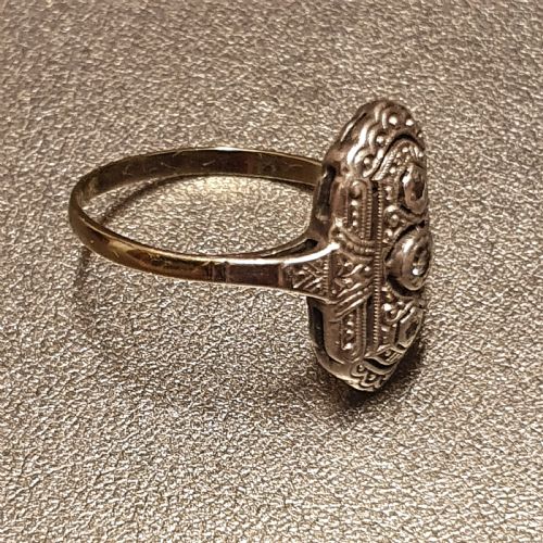 GERMAN ART DECO DIAMOND 333 GOLD 935 SILVER SET RING SIZE M N - ADDITIONAL PHOTO 5