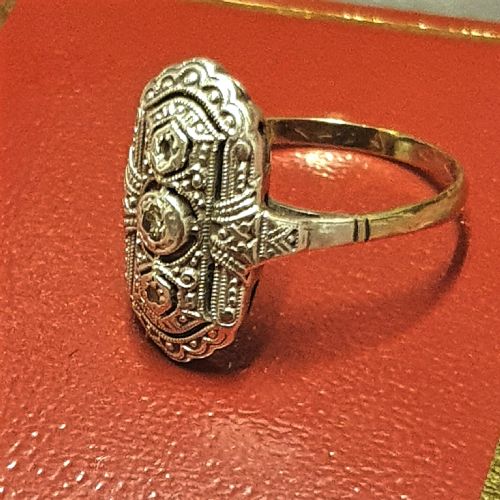 GERMAN ART DECO DIAMOND 333 GOLD 935 SILVER SET RING SIZE M N - ADDITIONAL PHOTO 6