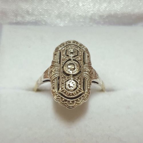 german art deco diamond 333 gold 935 silver set ring size m n - CATEGORY: ANTIQUE JEWELLERY - DATED 1930