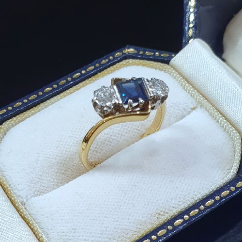 ART DECO PLATINUM SET PRINCESS SAPPHIRE BRILLIANT DIAMONDS 18CT GOLD RING SIZE M N - ADDITIONAL PHOTO 3