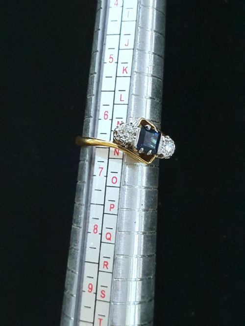 ART DECO PLATINUM SET PRINCESS SAPPHIRE BRILLIANT DIAMONDS 18CT GOLD RING SIZE M N - ADDITIONAL PHOTO 7