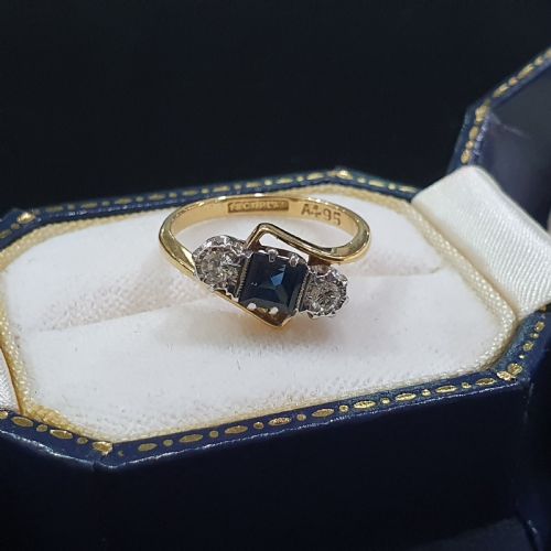 ART DECO PLATINUM SET PRINCESS SAPPHIRE BRILLIANT DIAMONDS 18CT GOLD RING SIZE M N - ADDITIONAL PHOTO 11