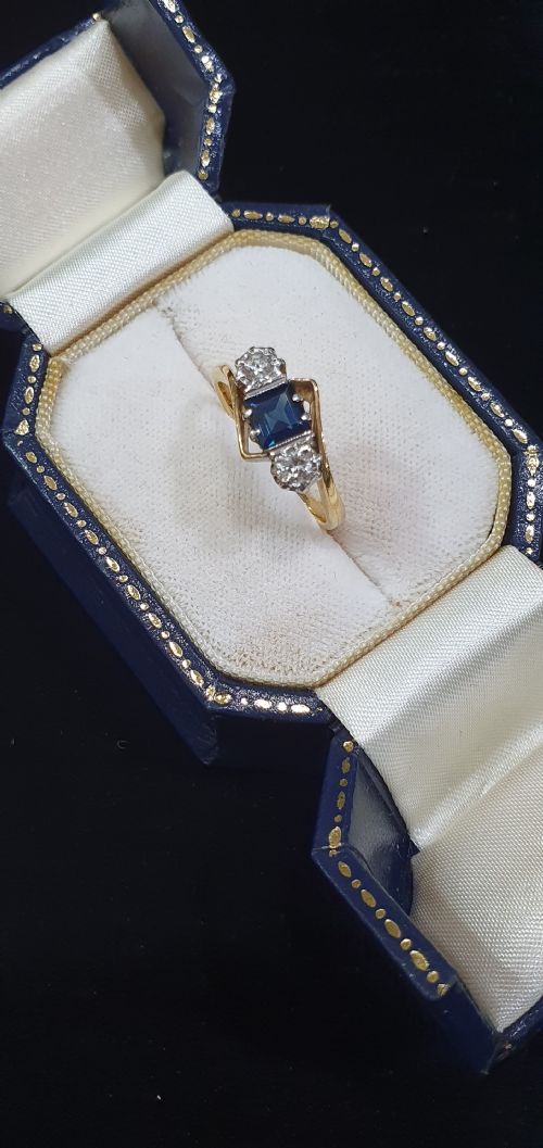ART DECO PLATINUM SET PRINCESS SAPPHIRE BRILLIANT DIAMONDS 18CT GOLD RING SIZE M N - ADDITIONAL PHOTO 13