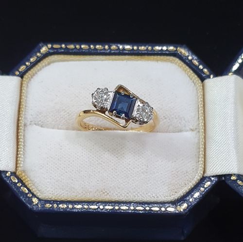 ART DECO PLATINUM SET PRINCESS SAPPHIRE BRILLIANT DIAMONDS 18CT GOLD RING SIZE M N - ADDITIONAL PHOTO 14
