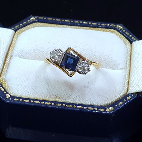 ART DECO PLATINUM SET PRINCESS SAPPHIRE BRILLIANT DIAMONDS 18CT GOLD RING SIZE M N - ADDITIONAL PHOTO 15