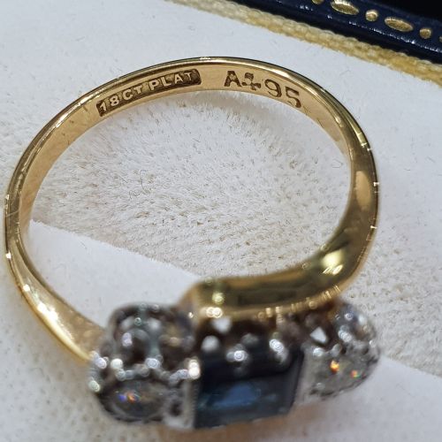 ART DECO PLATINUM SET PRINCESS SAPPHIRE BRILLIANT DIAMONDS 18CT GOLD RING SIZE M N - ADDITIONAL PHOTO 10
