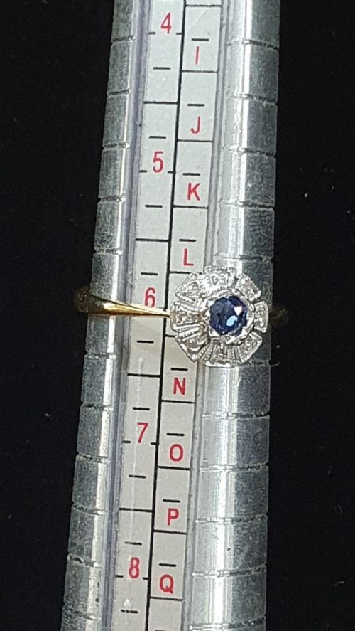 ART DECO SAPPHIRE GEOMETRIC DIAMOND PLATINUM 18CT GOLD RING SIZE M C1930S - ADDITIONAL PHOTO 5