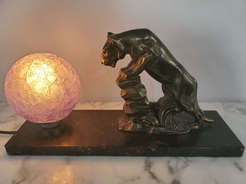 art deco french panther lamp c1930 - CATEGORY: ANTIQUE LIGHTING - DATED 1930