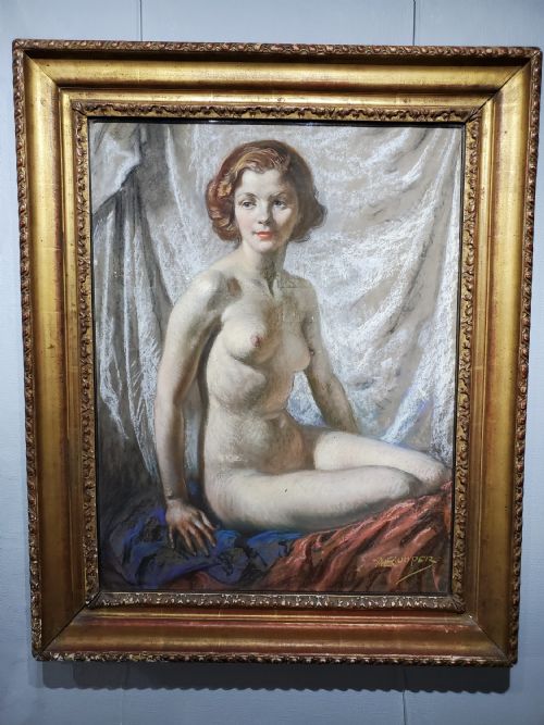 alfred cooper winston churchill royal academy artist pastel portrait of nude c1940s - CATEGORY: ANTIQUE ART - DATED 1940