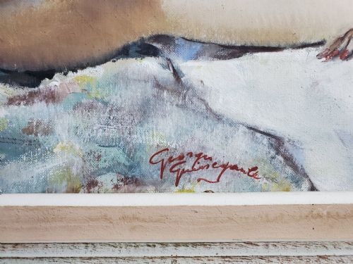 GUINEGAULT LARGE ART DECO OIL ON CANVAS RECLINING GIRL C1930 - ADDITIONAL PHOTO 10