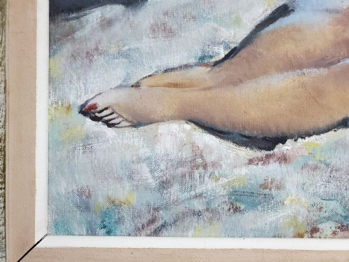 GUINEGAULT LARGE ART DECO OIL ON CANVAS RECLINING GIRL C1930 - ADDITIONAL PHOTO 4