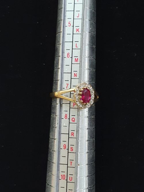 VINTAGE 193040S RUBY DIAMOND HALO 9CT GOLD RING SIZE O P - ADDITIONAL PHOTO 2