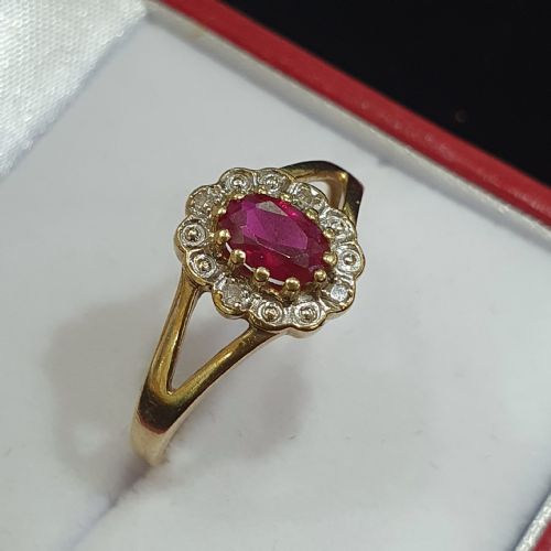 VINTAGE 193040S RUBY DIAMOND HALO 9CT GOLD RING SIZE O P - ADDITIONAL PHOTO 3