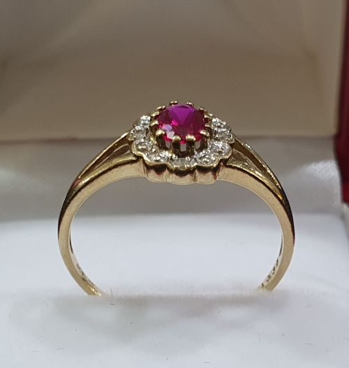 VINTAGE 193040S RUBY DIAMOND HALO 9CT GOLD RING SIZE O P - ADDITIONAL PHOTO 6