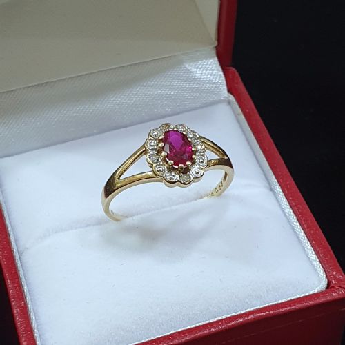 VINTAGE 193040S RUBY DIAMOND HALO 9CT GOLD RING SIZE O P - ADDITIONAL PHOTO 8