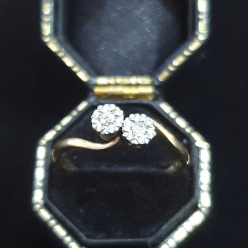 1930S ART DECO TOI ET MOI PLATINUM SET DIAMONDS 9CT GOLD RING SIZE R S - ADDITIONAL PHOTO 2