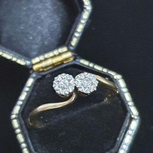 1930S ART DECO TOI ET MOI PLATINUM SET DIAMONDS 9CT GOLD RING SIZE R S - ADDITIONAL PHOTO 1
