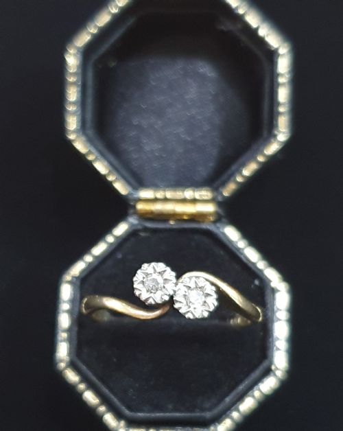 1930S ART DECO TOI ET MOI PLATINUM SET DIAMONDS 9CT GOLD RING SIZE R S - ADDITIONAL PHOTO 3