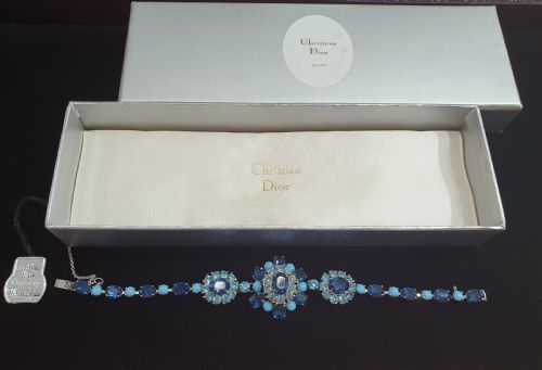 CHRISTIAN DIOR VINTAGE 1950S BLUE CRYSTAL BRACELET WITH ORIGINAL TAGS BOX - ADDITIONAL PHOTO 2