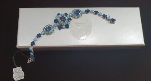 CHRISTIAN DIOR VINTAGE 1950S BLUE CRYSTAL BRACELET WITH ORIGINAL TAGS BOX - ADDITIONAL PHOTO 3