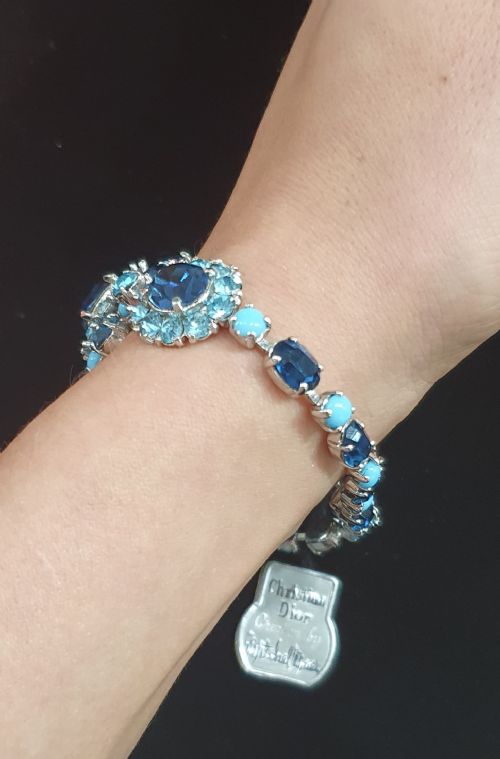 CHRISTIAN DIOR VINTAGE 1950S BLUE CRYSTAL BRACELET WITH ORIGINAL TAGS BOX - ADDITIONAL PHOTO 8