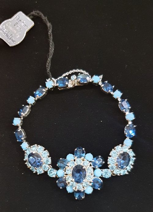 CHRISTIAN DIOR VINTAGE 1950S BLUE CRYSTAL BRACELET WITH ORIGINAL TAGS BOX - ADDITIONAL PHOTO 10