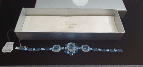 CHRISTIAN DIOR VINTAGE 1950S BLUE CRYSTAL BRACELET WITH ORIGINAL TAGS BOX - ADDITIONAL PHOTO 13