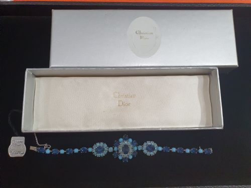CHRISTIAN DIOR VINTAGE 1950S BLUE CRYSTAL BRACELET WITH ORIGINAL TAGS BOX - ADDITIONAL PHOTO 14