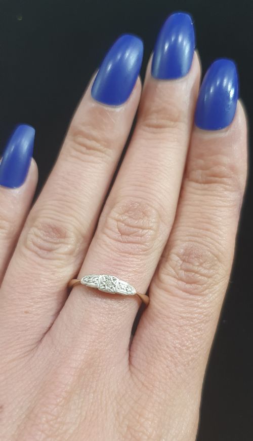 ART DECO PLATINUM SET DIAMOND GEOMETRIC STARBURST DESIGN ON 9CT GOLD RING SIZE Q - ADDITIONAL PHOTO 16