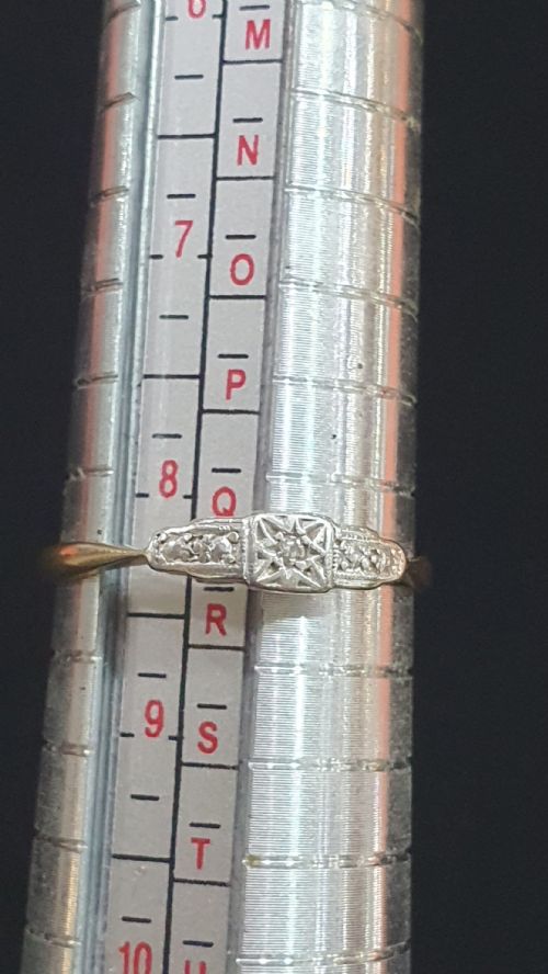 ART DECO PLATINUM SET DIAMOND GEOMETRIC STARBURST DESIGN ON 9CT GOLD RING SIZE Q - ADDITIONAL PHOTO 17