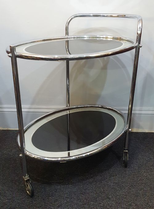 1930S ART DECO CHROME BLACK GLASS 2 TIER DRINKS COCKTAIL TROLLEY ON WHEELS - ADDITIONAL PHOTO 16