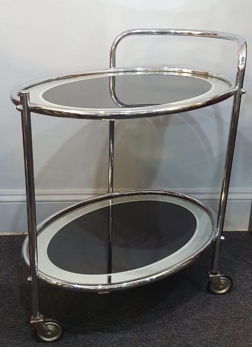 1930S ART DECO CHROME BLACK GLASS 2 TIER DRINKS COCKTAIL TROLLEY ON WHEELS - ADDITIONAL PHOTO 17