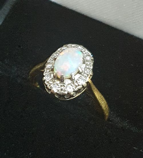 1940S OPAL ROSE CUT DIAMOND 18CT GOLD RING SIZE J - ADDITIONAL PHOTO 1