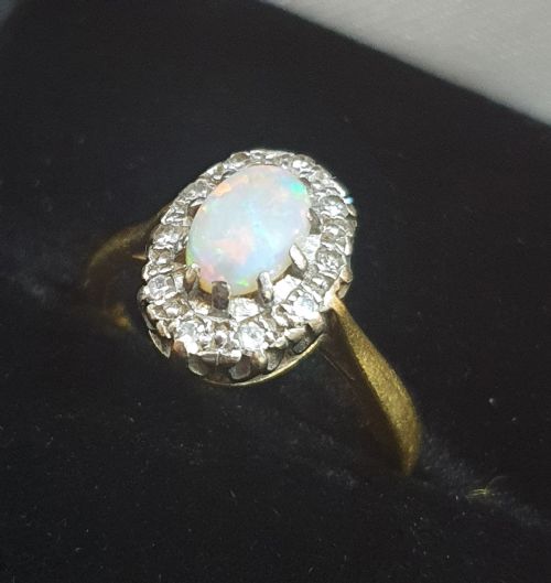 1940S OPAL ROSE CUT DIAMOND 18CT GOLD RING SIZE J - ADDITIONAL PHOTO 2