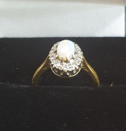 1940S OPAL ROSE CUT DIAMOND 18CT GOLD RING SIZE J - ADDITIONAL PHOTO 3