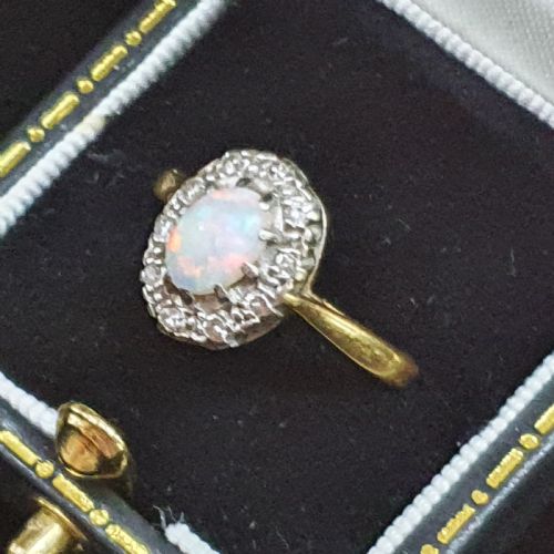 1940S OPAL ROSE CUT DIAMOND 18CT GOLD RING SIZE J - ADDITIONAL PHOTO 4