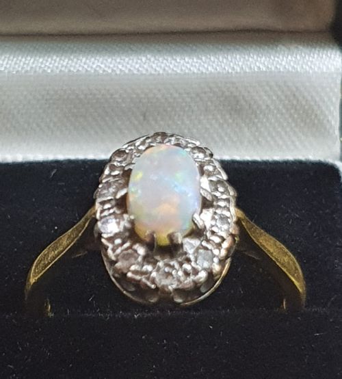 1940S OPAL ROSE CUT DIAMOND 18CT GOLD RING SIZE J - ADDITIONAL PHOTO 5